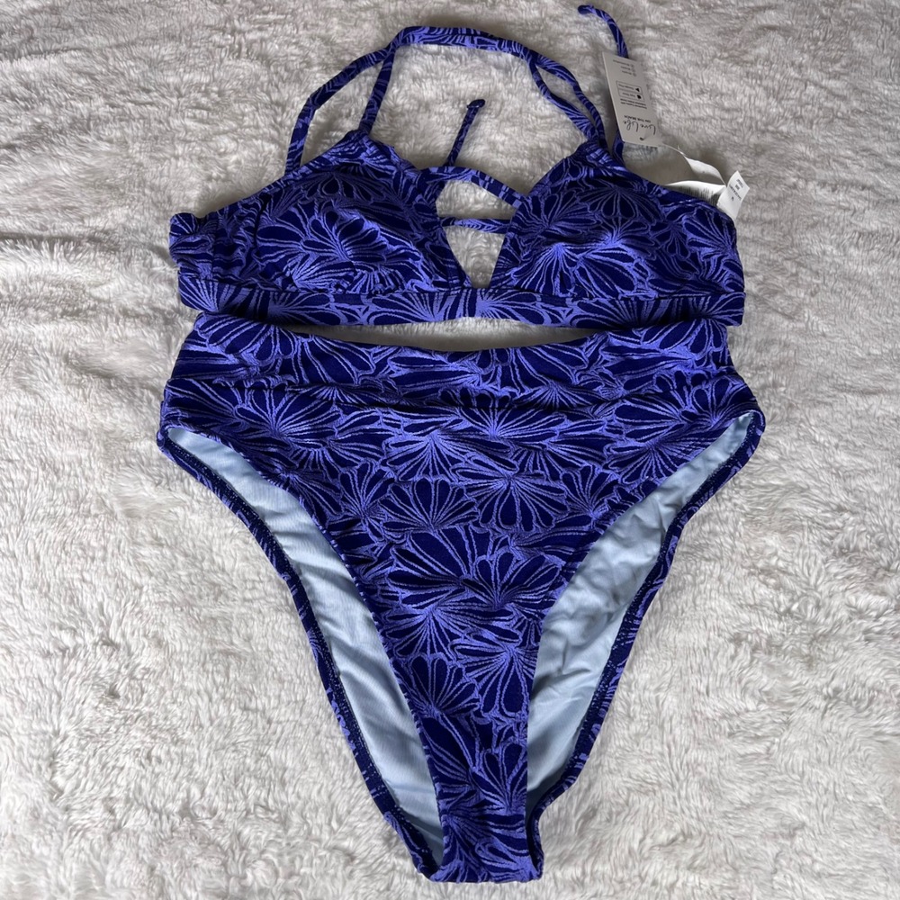 Cupshe Purple Floral Shell High Waisted Bikini Set Two Piece Swimsuit Medium NWT